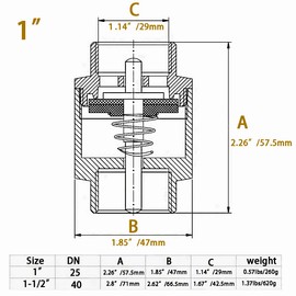 Brass 1" Female Check Valve, Spring-Loaded Quiet Check Valves Prevents Backflow, for most pumps, Well Pump, Sump Pump, Pipeline, Sewer (1 inch)