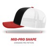 Richardson Unisex 112 Trucker Adjustable Snapback Baseball Cap, Tri Black/White/Red,