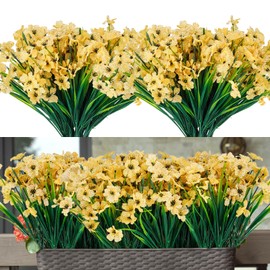 GOEJGSDJ 20 Bundles Artificial Flowers for Outdoor Indoor Garden Home Decoration,No Fade Fake Plastic Flowers Faux Plants for Decoration Hanging Planters(Yellow)