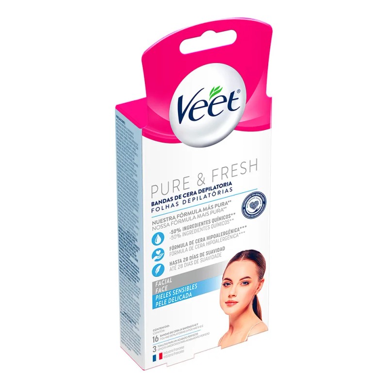 Pack x12 Bandas De Cera Depilatoria Facial Sensible Veet