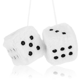 Fuzzy Plush Dice for Car Mirror 2.36” Pair of Retro Square Decoration Dice with White Dots Car Interior Hanging Ornament Decoration(White)
