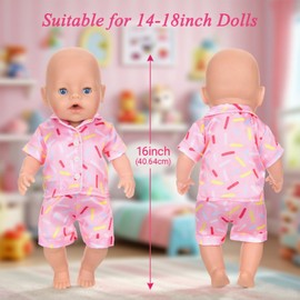 Baby Doll Clothes for 16-18 Inch Doll 40cm Baby Doll for Girls Pink Stripes Baby Doll Pajamas Outfit with Socks for Child Birthday Cute Cartoon Doll Clothes