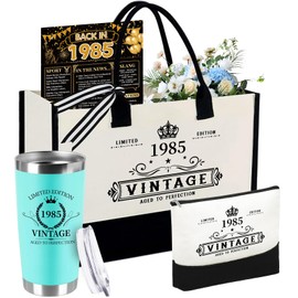 TrophyToast 40th Birthday Gifts for Women Her- 4 pcs, Turning 40 Year Old Gifts, Birthday Decorations Canvas Beach Tote Bag & Makeup Bag, Unique Happy 40th Birthday Gifts for Her Mom Wife Friends