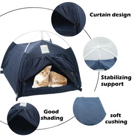 MUYG Cat Tent Bed,Cats Cave House Portable for Indoor with Removable Non-Slip Soft Pad Foldable Cat Tents Hut Washable Pet House Bed Outdoor for Kitty Puppy Small Pets 15.7x15.7x16.1 in (Navy Blue)