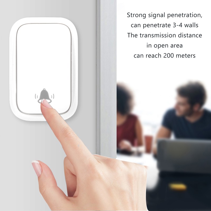 Self Generated Wireless Doorbell Set 38 Ringtones 4 Level Adjustable
