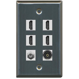 RiteAV - 4 HDMI and 1 - Coax Cable TV and 1 Toslink Port Wall Plate - Stainless Steel/Gray