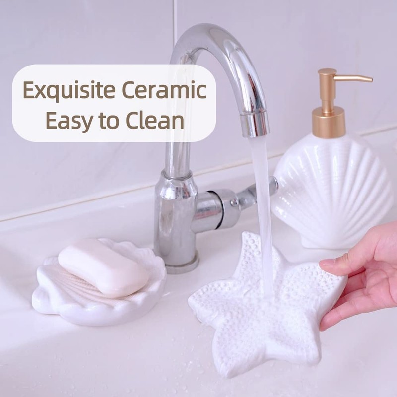 Shell Soap Dish, Starfish Jewelry Dish Tray, Ceramic Ocean Soap