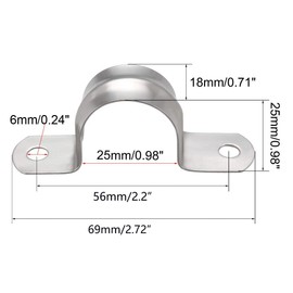 TOP-VIGOR 5Pcs 25mm(1") Rigid Pipe Strap, 2 Holes 304 Stainless Steel Tension Tube Clip Clamp for Fixing Tube Pipe Wire