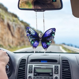 GLSOWEE Car Mirror Hanging Accessories - Cute Car Rear View Mirror Charm, Garden Hanging Pendant for Home Decoration, Multiple Occasions (Purple Butterfly)