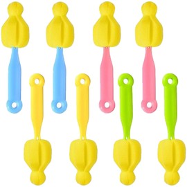 JUJUGO Baby Bottle Nipple Brush, Set of 8, Nipple Cleaning Tool, Wide Mouth Compatible with High Density Sponge for Dirt Removal, Strong Water Absorption, BPA Free Material with Hanging Hole, Keep Clean