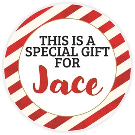 This is a Gift for Jace - Circle Sticker Decal 3 Inch - Candy Cane Merry Christmas Gift Tag Present Tree Holiday Custom Name Santa Claus