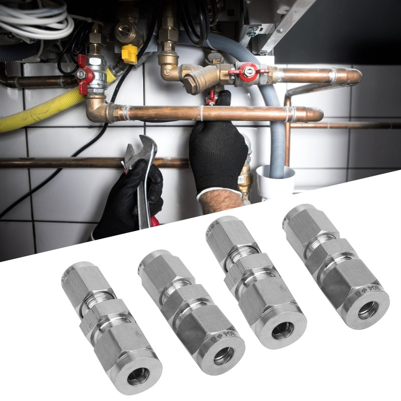 4Pcs Compression Tube Fitting Stainless Steel DoubleFerrule Converter Adapter(Ф4/Ф6 )