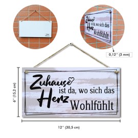 CARISPIBET Zuhause ist da, wo Sich das Herz Wohlfühlt | Welcome Decoration Sign Cute and Delightful Sayings Vintage Look
