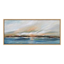 Kate and Laurel Sylvie Sunday Morning Framed Canvas Wall Art by Mary Sparrow, 18x40 Natural, Decorative Abstract Landscape Art on Framed Gallery-Wrapped Canvas
