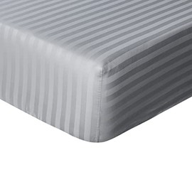 Sleepdown Hotel Quality Fitted Sheet 100% Cotton Satin Stripe Warm Cosy Breathable Super Soft Bedsheet Bed Linen Easy Care 32cm Extra Deep Pockets - Grey - King (5056557514052)