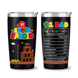 Funny Tumblers with Lids and Straws for Dad, Fathers Day Tumbler Gifts from Daughter Son, Birthday Gifts for Dad Husband, Supper Daddio Tumbler Gift, 20 OZ Cups Keep Drinks Cold & Hot