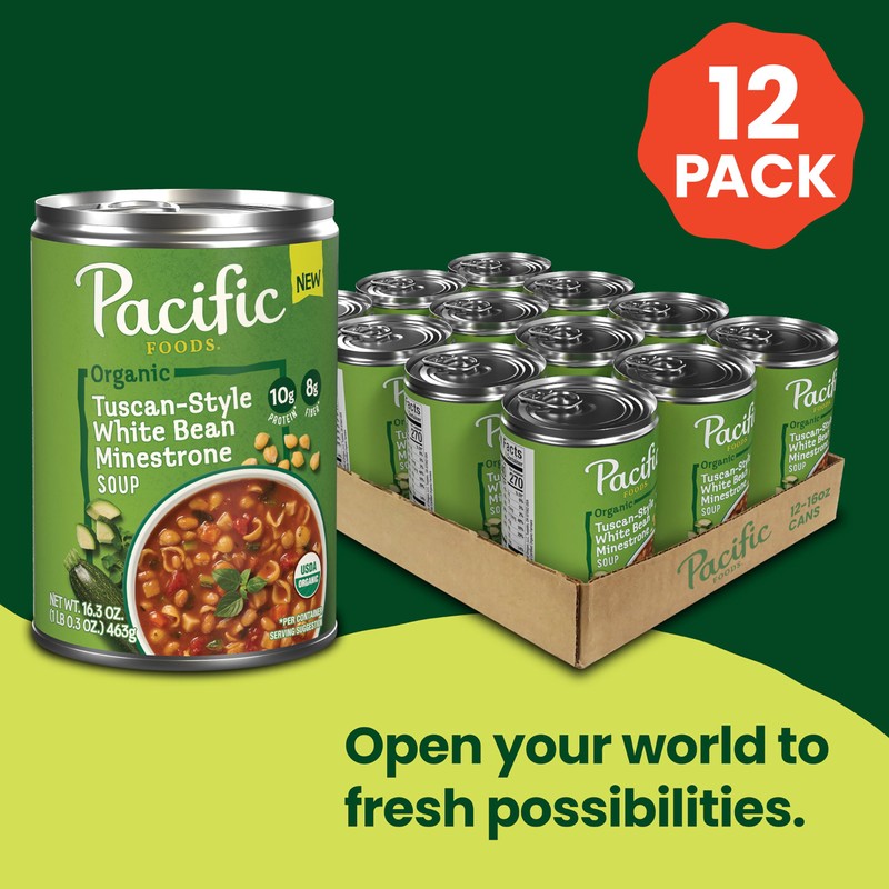 Pacific Foods Organic Tuscan-Style White Bean Minestrone Soup, 16.3 oz