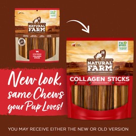 Natural Farm Collagen Chews. 6 Inch, 10 Pack. Odor-Free Long Lasting Bully Sticks & Rawhide Alternative Dog Treats, 95% Collagen Low Fat, High Protein Best Dental Dog Treats – Medium & Large Dogs