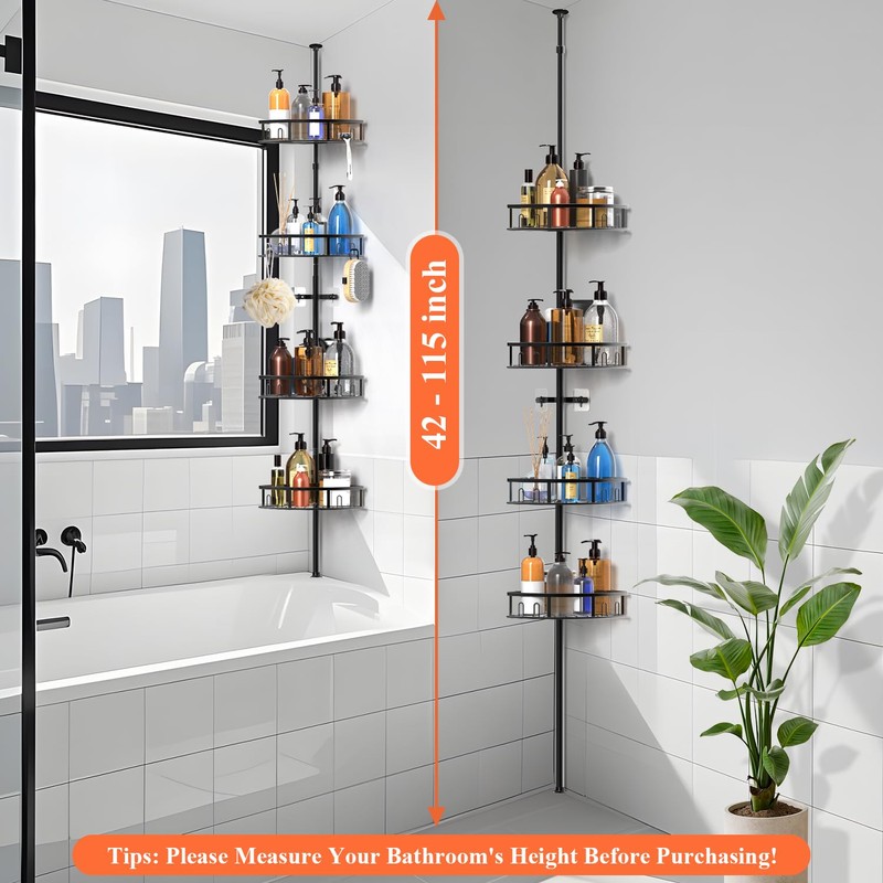 Peyulia 4-Tier Rustproof Corner Shower Caddy with Tension Pole, 42-115