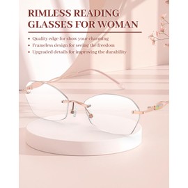 LUFF Rimless Reading Glasses for Women Blue Light Blocking Lightweight Metal Classic Computer Readers Anti Eyestrain