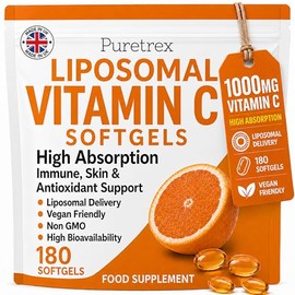 PURETREX Liposomal Vitamin C 1000mg Softgels, Zinc Quercetin BioPerine Complex, Vegan Daily Nutrition Supplement, Gentle Capsule Formula, Clean Non GMO, Made in UK, 180 Softgels