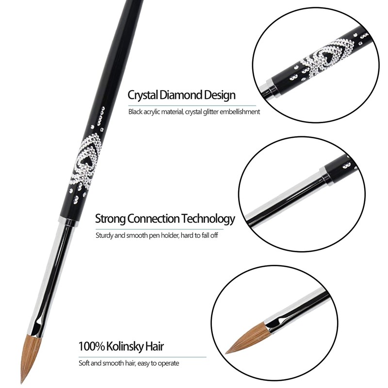 BQAN 3D Kolinsky Nail Art Brush 1Pc #6, Professional nail