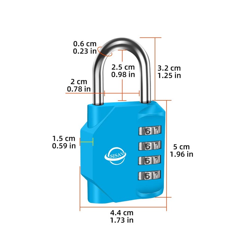 SISAV 4 Digit Combination Lock,Gym Padlock,Outdoor Combination Padlock,Suitable for School