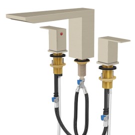 BESy Waterfall Roman Tub Faucets, Deck Mount Bathtub Faucets Set, Garden 3 Holes Two Handles Widespread Bath Tub Filler Tub Faucets with Valve, cUPC Supply Hoses, Brushed Nickel