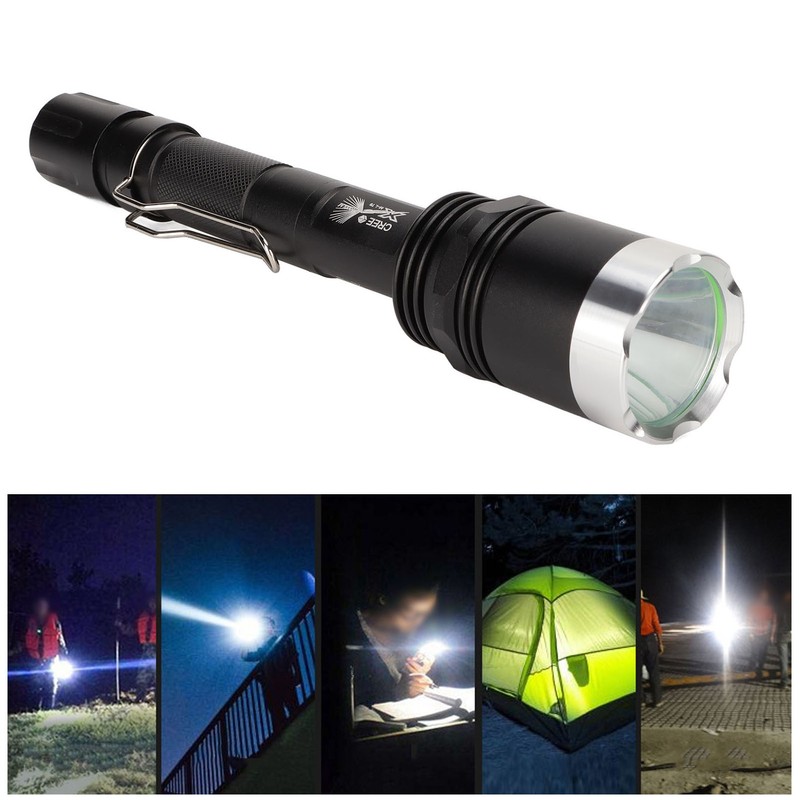Camping Flashlight 5000LM Lengthened IPX5 Waterproof Anodized Black T6 Lamp