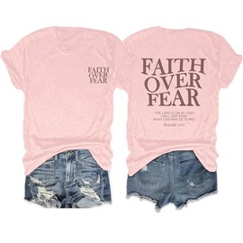AMWIPE Faith Over Fear Shirt Womens Christian Tshirts Religious Sayings Tees Vintage Bible Verse Inspirational Tee Tops Pink