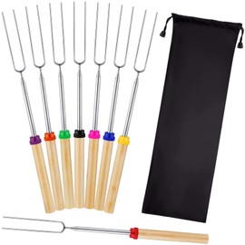 Mluchee 8Pack Marshmallow Roasting Sticks Smores Skewers for Fire Pit 32inch Telescoping Sausage BBQ Hot Dog Forks Portable Carrying Bag for Grill Campfire Thanksgiving Christmas Gifts