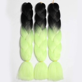 ShowJarlly Box Braid Hair Extensions, 24inch Black/Light Yellow Ombre Jumbo Braid Hair, 3Packs Synthetic Jumbo Braiding Hair Extension Afro Hair Extensions for Braiding Crochet Twist Braid