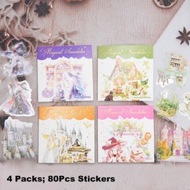 AuriicLeaf Magic-Themed PET Sticker Set, 80PCS Fantasy Adventure Stickers for Scrapbooking, Journaling, DIY Crafts, and Art Supplies