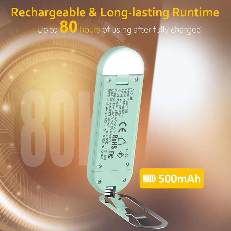Akomid Book Light, USB Rechargeable Reading Light, Eye-Cared Amber Light