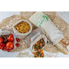 Charka Bags Reusable Produce Bags - Mesh Cotton Fruit and Vegetable Drawstring Bag -Set of 8