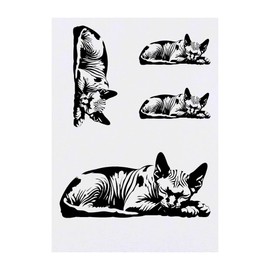 4 x 'Sphynx Cat Sleeping' Temporary Tattoos - Water Resistant, Skin-Safe, Non-Toxic Transfers, Mixed Sizes (TO00083350)