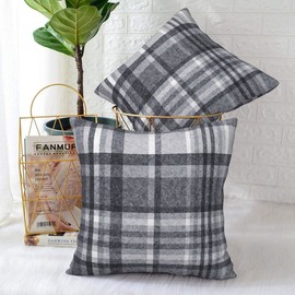 Mondiafy 2 Pack Throw Pillow Covers Soft Touch Plush 18x18 Gray Plaid Cushion Covers Decorative Style Pillow Cases for Sofa Couch Home Decor Decorations(Gray Plaid)