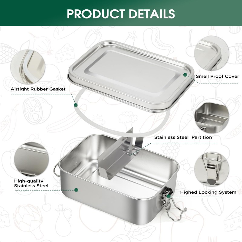 LEEPENK 304 Stainless Steel Lunch Box and Food Containers with