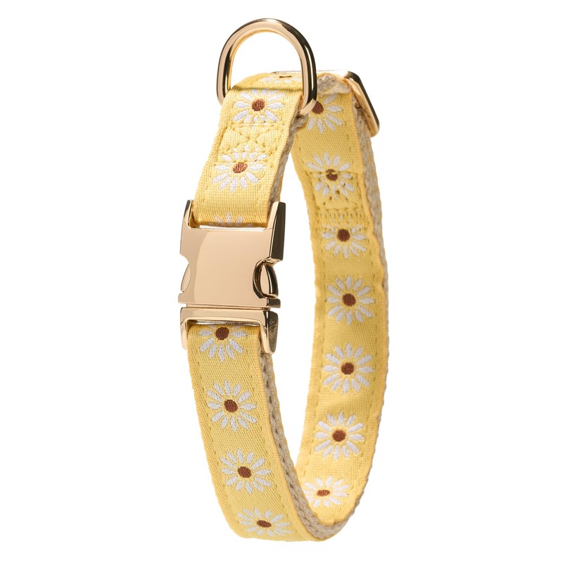 Adjustable Jacquard Webbing in Yellow Daisy Pattern Dog Collar with