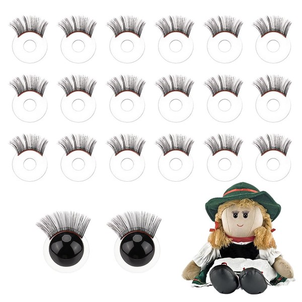 PH PandaHall 20pcs Black Doll Eyelashes 26mm Safety Eyelashes Plastic