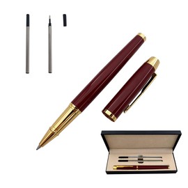 Accod Metal Signature Pen Office Rollerball Pen Black Ink Ballpoint Pen Nice Gift Pen for Family, Classmate and Colleague 0.5mm Replaceable Refills-Gift Boxed (Red)
