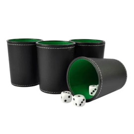 5 Piece PU Leather Dice Cup Set with Lid, Dark Brown Felt Lining, Quiet Shaker, Includes 6 Point Lined Set, for Board and Family Games Yahtzee Farkle Liars