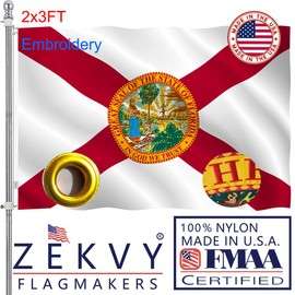 ZEKVY Embroidery Florida Flag 2x3 Outdoor Made in USA - Double Sided Heavy Duty Vivid Color Florida State Flags Banners with 2 Brass Grommet