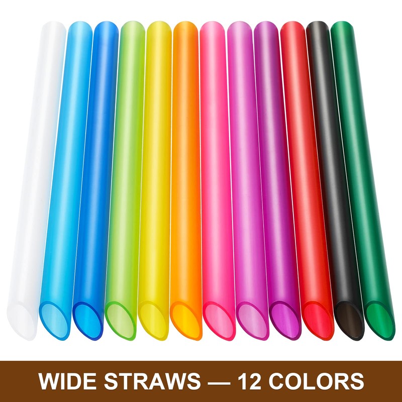 Angled Tips, 12 Pcs Wide Reusable Bubble Tea Straws with