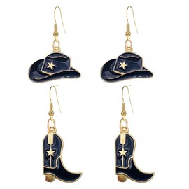 Cowboy Cowgirl Boot Earrings Cute Western Drop Dangle Earrings Enamel Pink Black Howdy Cowboy Hat Earrings for Women Western Cowgirl Boot Earrings for Women Girls Jewelry Gift ﻿, Zinc, No Gemstone