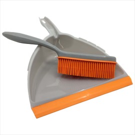 Gravidus Set of 3 Dustpan and Brush with Rubber Bristles, Hand Brush with Rubber Bristles, Dustpan with Rubber Lip, Effectively Removes Hair, Animal Hair and Dirt in Orange / Grey