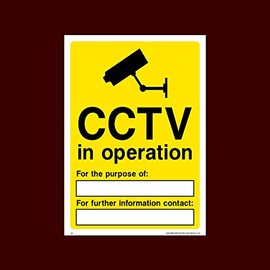 CCTV in operation for the purpose of: Plastic Sign (S2) - CCTV, Security, Warning, Alarmed, Surveillance, Camera, Dogs, Premises
