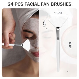 24 Facial Fan Brushes for Mask Application White