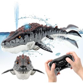 Remote Control Mosasaurus Dinosaur Toy, 1 Count Rechargeable Electric Simulation Dinosaur Toys with Light & Spray, Pool Toy for Swimming Bath Lake Ocean:_Grey_upgraded version
