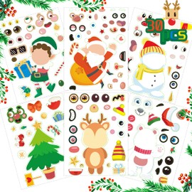 Christmas Stickers Crafts 30pcs Make Your Own Stickers DIY Snowman Face Christmas Trees Colorful Party Favors Decoration Gift for Kids Toddlers Children Holiday School Activities